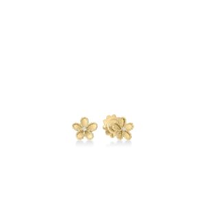18K Yellow Gold Jasmine Diamond And Polished Finish Small Flower Earrings