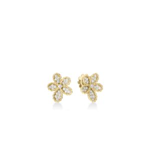18K Yellow Gold Jasmine Pavé Diamond Flower Stud Earrings