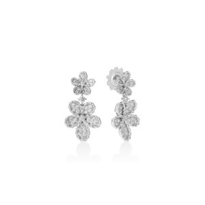 18K White Gold Jasmine Pavé Diamond Double Flower Dangle Earrings