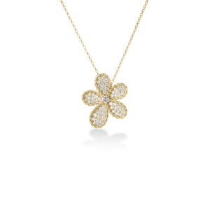 18K Yellow Gold Jasmine Pavé Diamond Flower Necklace