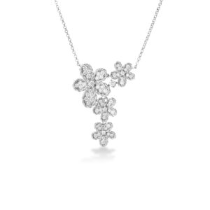 18K White Gold Jasmine Pavé Diamond Multi Flower Necklace