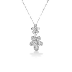 18K White Gold Jasmine Pavé Diamond Double Flower Necklace