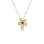 18K Yellow Gold Jasmine Diamond And Green Tourmaline Flower Necklace