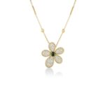 18K Yellow Gold Jasmine Pavé Diamond And Green Tourmaline Flower Necklace