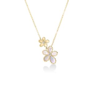 18K Yellow Gold Jasmine Diamond And Mother Of Pearl Double Flower Necklace
