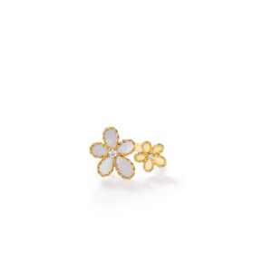 18K Yellow Gold Jasmine Diamond And Mother Of Pearl Double Flower Ring