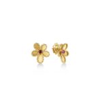 18K Yellow Gold Jasmine Gemstone Flower Stud Earrings