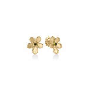 18K Yellow Gold Jasmine Gemstone Flower Stud Earrings