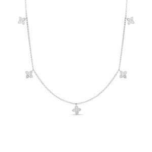 18K White Gold Love In Verona Dangling Five Station Flower Necklace