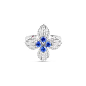 18K White Gold Love In Verona Diamond And Gemstone Flower Ring