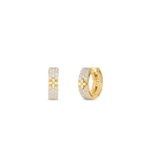 18K Yellow Gold Love In Verona Pavé Diamond And Polished Flower Hoop Earrings