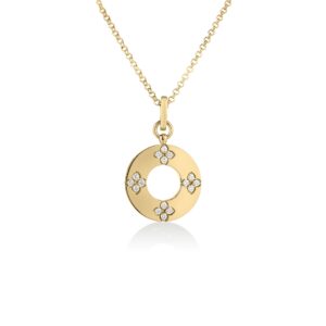 18K Yellow Gold Love In Verona Diamond Flower Circle Necklace