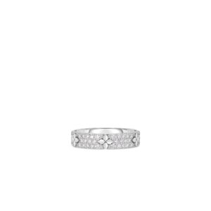 18K White Gold Love In Verona Pavé Diamond And Polished Flower Ring