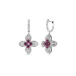 18K White Gold Love In Verona Diamond And Gemstone Flower Drop Earrings