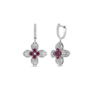 18K White Gold Love In Verona Diamond And Gemstone Flower Drop Earrings