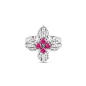 18K White Gold Love In Verona Diamond And Gemstone Flower Ring