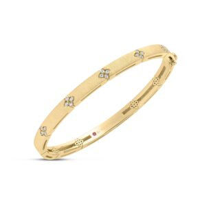 18K Yellow Gold Love In Verona Diamond Accent And Satin Finish Bangle