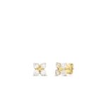 18K Yellow Gold Love In Verona Diamond Flower Stud Earrings