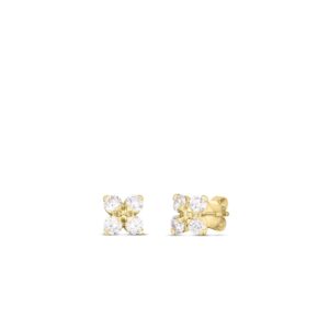 18K Yellow Gold Love In Verona Diamond Flower Stud Earrings
