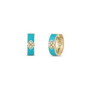 18K Yellow Gold Love In Verona Diamond And Enamel Hoop Earrings