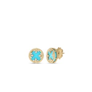 18K Turquoise Venetian Medallions Small Stud Earrings