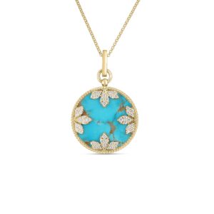 18K Turquoise Venetian Medallions Large Pendant Necklace