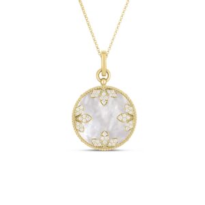 18K Mother of Pearl Venetian Medallions Large Pendant Necklace