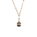 18K Rose Gold Art Deco Mosaic Black Jade, Diamond, Malachite, And Red Agate Sphere Necklace
