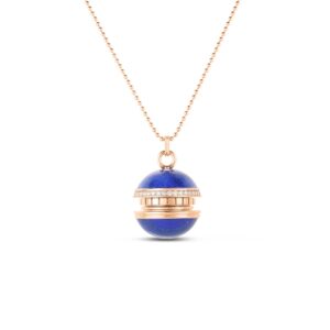 18K Rose Gold Art Deco Mosaic Blue Lapis And Diamond Sphere Long Necklace