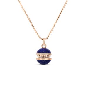 18K Rose Gold Art Deco Mosaic Lapis And Diamond Sphere Necklace
