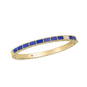 18K Yellow Gold Art Deco Mosaic Diamond Accent And Lapis Bangle