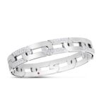 18K White Gold Navarra Large Alternating Diamond Link Wide Bangle