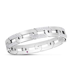 18K White Gold Navarra Large Alternating Diamond Link Wide Bangle