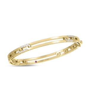 18K Yellow Gold Navarra Diamond Accent And Extended Link Bangle