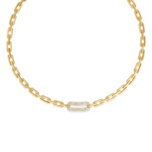 18K Yellow Gold Navarra Single Large Pavé Diamond Link Necklace