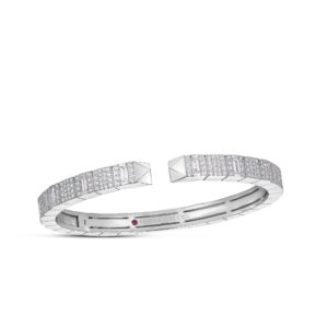 18K White Gold Obelisco Mixed Cut Pavé Diamond Cuff Bangle