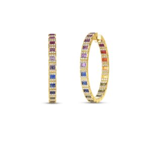 18K Yellow Gold Obelisco Pavé Diamond And Mixed Sapphire Hoop Earrings