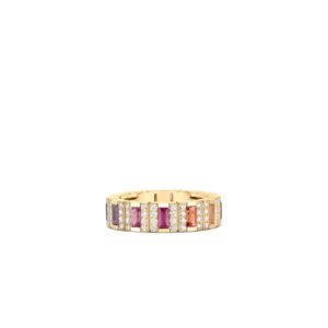 18K Yellow Gold Obelisco Pavé Diamond And Mixed Sapphires Ring