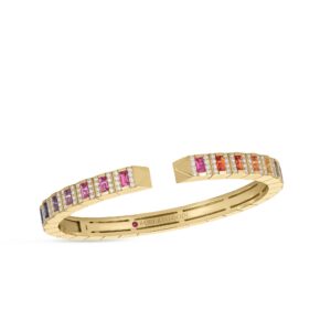 18K Yellow Gold Obelisco Pavé Diamond And Mixed Sapphires Bangle