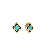 18K Yellow Gold Palazzo Ducale Carnival Amazonite And Enamel Flower Stud Earrings