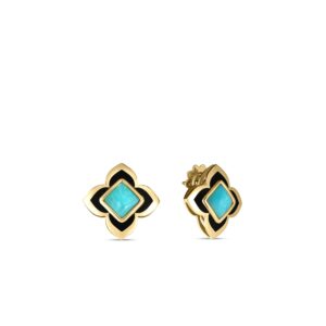 18K Yellow Gold Palazzo Ducale Carnival Amazonite And Enamel Flower Stud Earrings