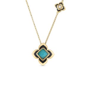 18K Yellow Gold Palazzo Ducale Carnival Amazonite, Diamond, And Enamel Flower Necklace