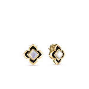 18K Yellow Gold Palazzo Ducale Carnival Enamel And Mother Of Pearl Flower Stud Earrings