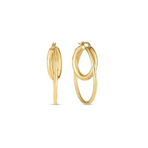 18K Yellow Gold Designer Gold Double Hoop Earrings