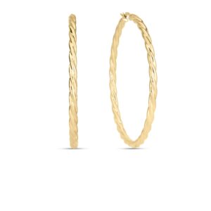 18K Yellow Gold Designer Gold Large Twisted Hoop Earrings