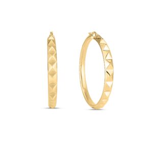 18K Yellow Gold Designer Gold Pyramid Hoop Earrings
