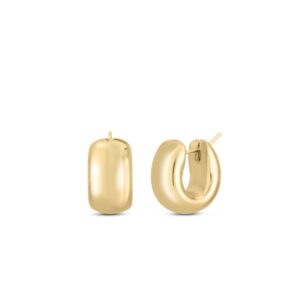 18K Yellow Gold Desinger Gold Wide Huggie Earrings