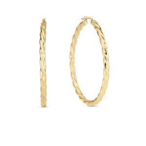 18K Yellow Gold Designer Gold Medium Twisted Hoop Earrings