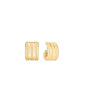 18K Yellow Gold Designer Gold Wide Ridged Earrings