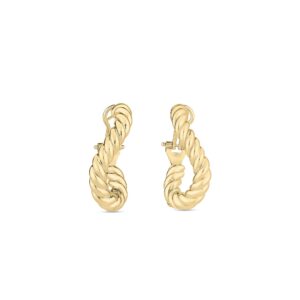 18K Yellow Gold Designer Gold Twisted Hinge Back Hoop Earrings